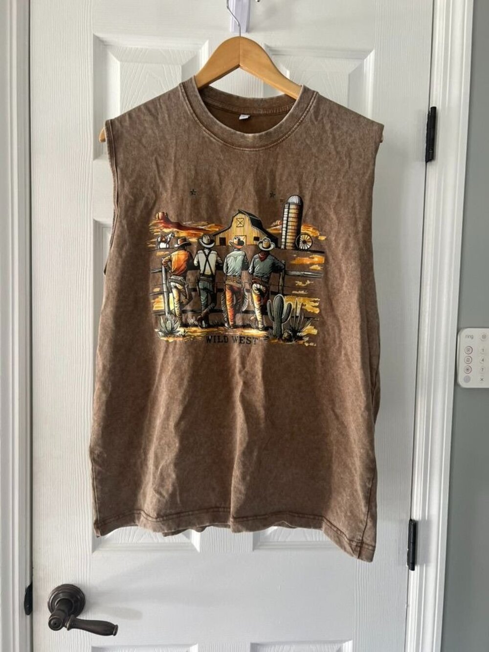 Shein Wild West Graphic Muscle Tank Medium Mineral Wash Cowboy Tee